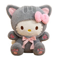Peluche gatita gris con lazo, vista frontal